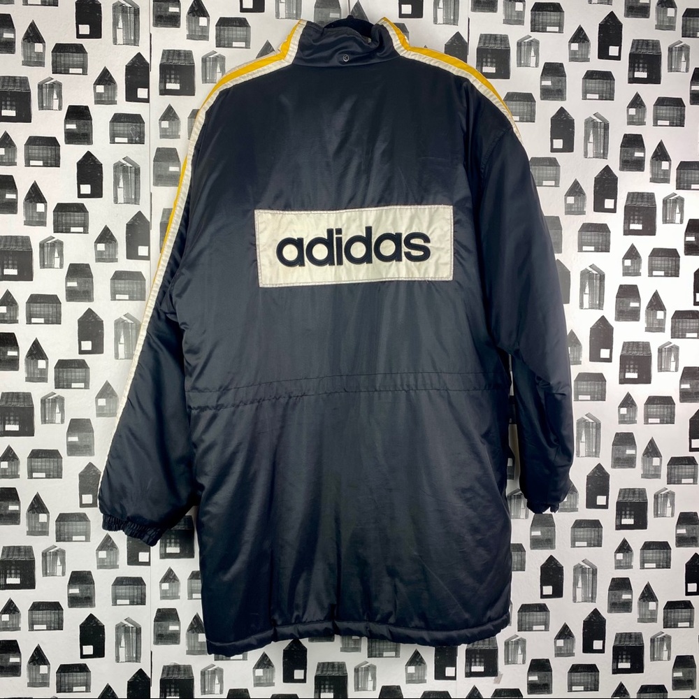 Adidas Button Down Long Puffer Striped Sleeve Coat
